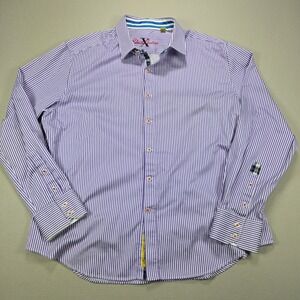 Robert Graham Men 2XL Tailored Fit Purple White Striped Button Down Shirt Cotton